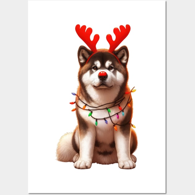 Christmas Red Nose Akita Dog Wall Art by Chromatic Fusion Studio